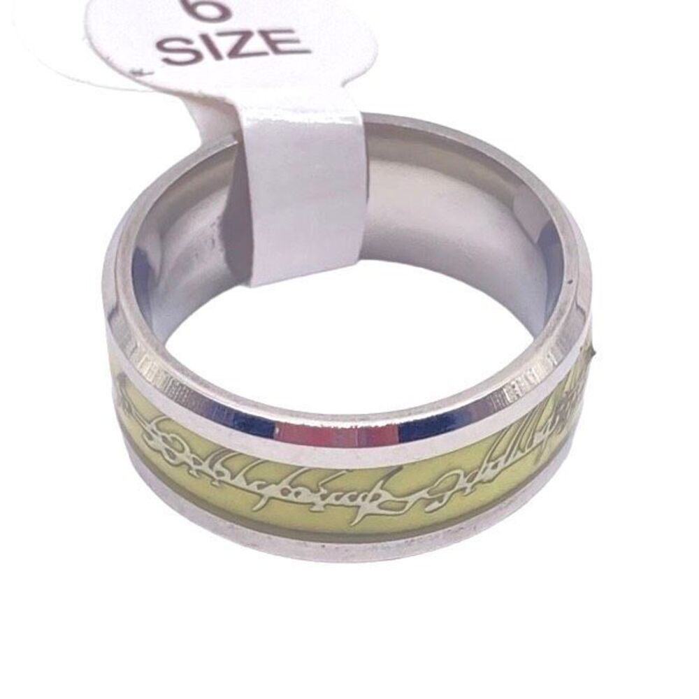 Stainless steel inscribed glow in the dark ring size 6